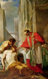 Saint Charles Borromée (1538-84) administrant le sacrement à une victime de la peste à Milan en 1576 - French School